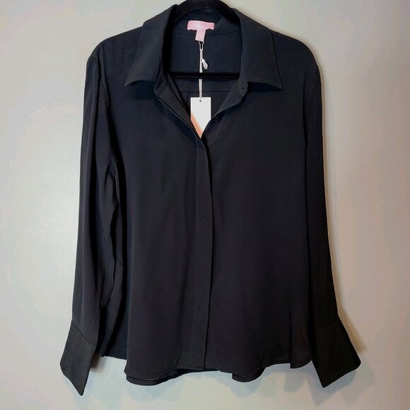 Numi The Simone Top Washable Silk Collared Black Minimalist Office New Old Money - Picture 1 of 11